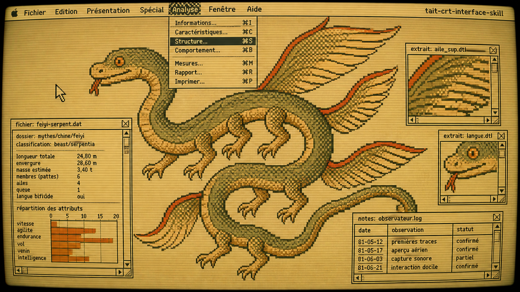 CRT bestiary study of the winged serpent Feiyi