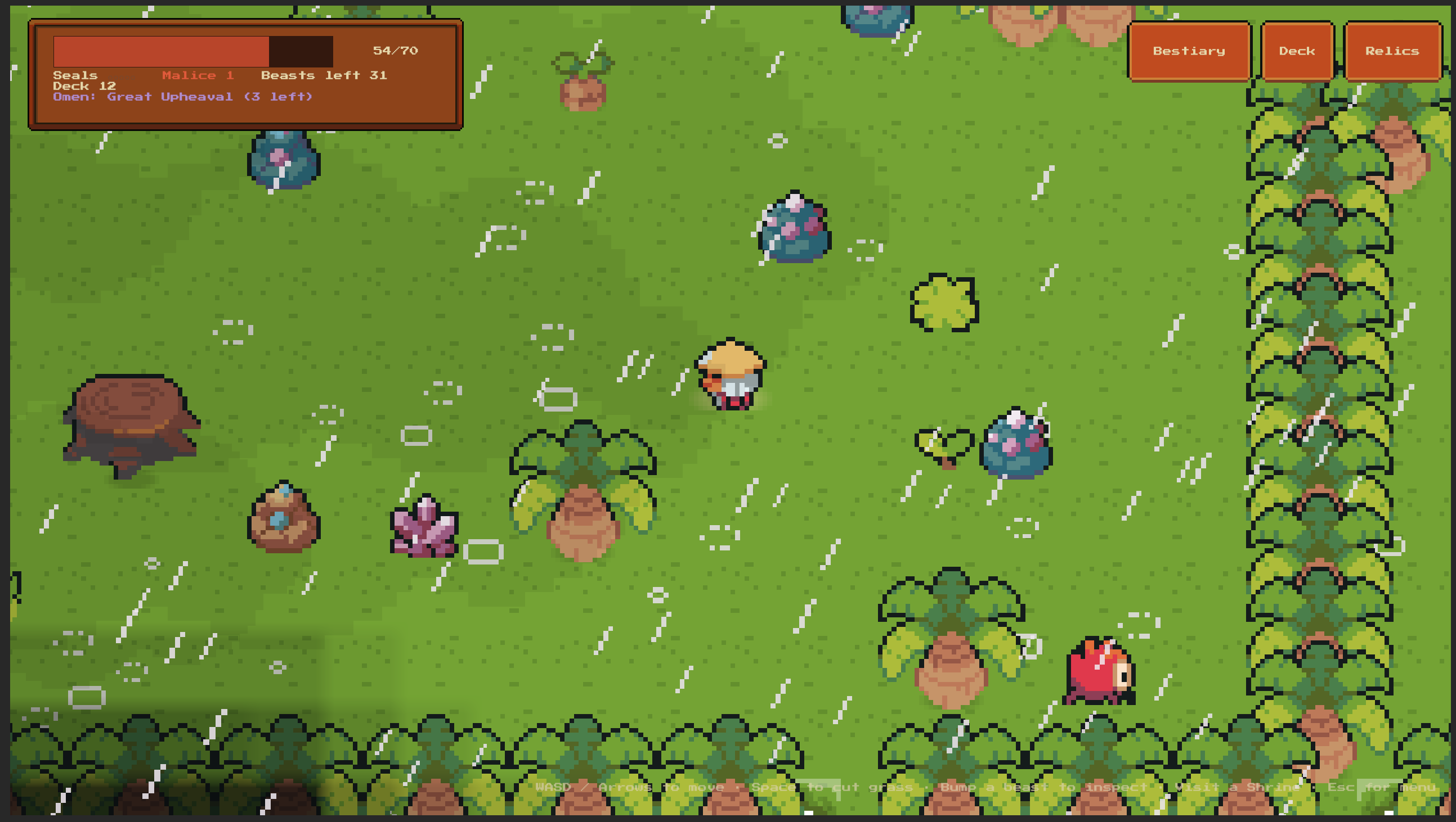 Exploring a green field during rainfall