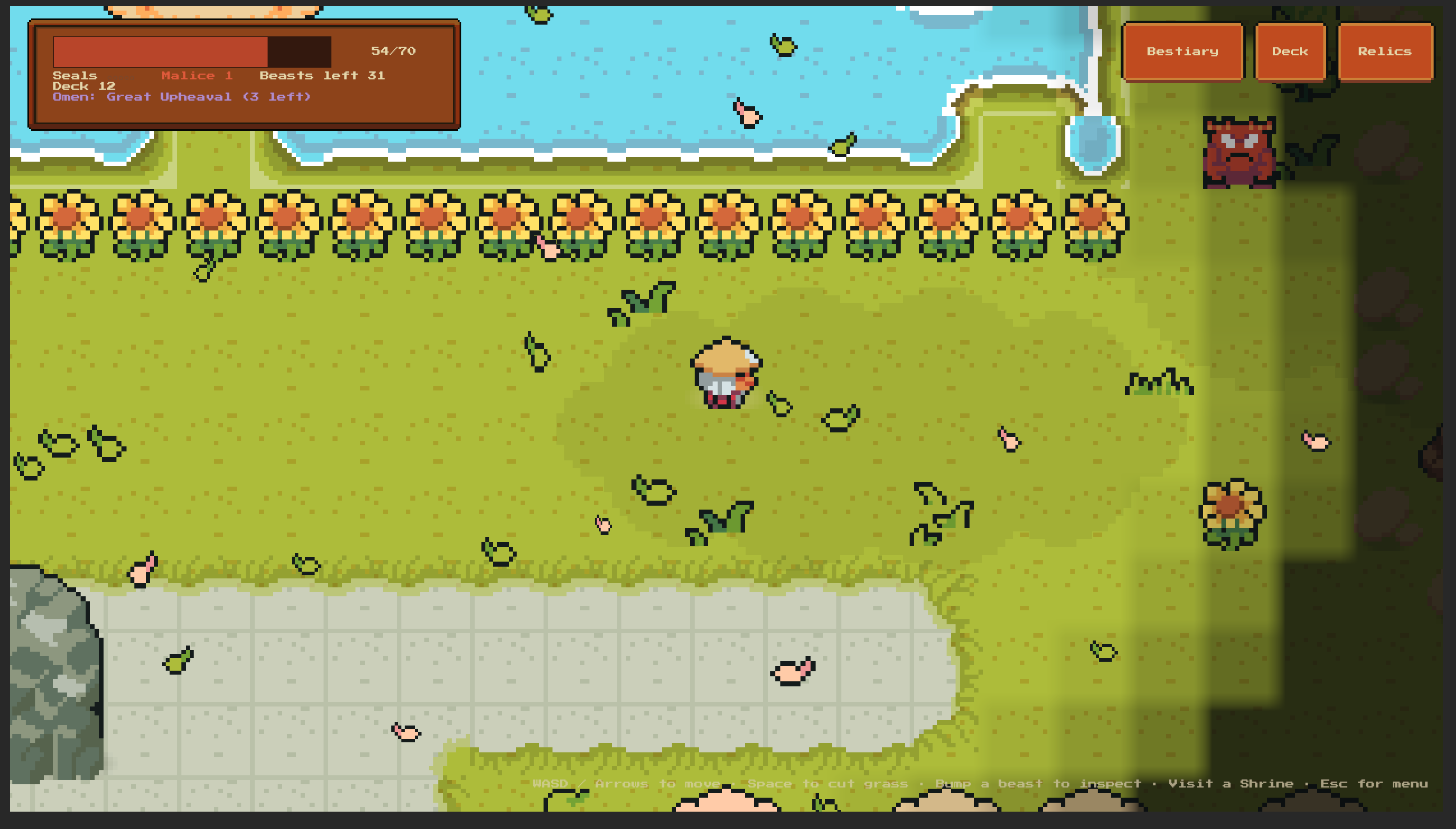 Exploring a bright lakeside field